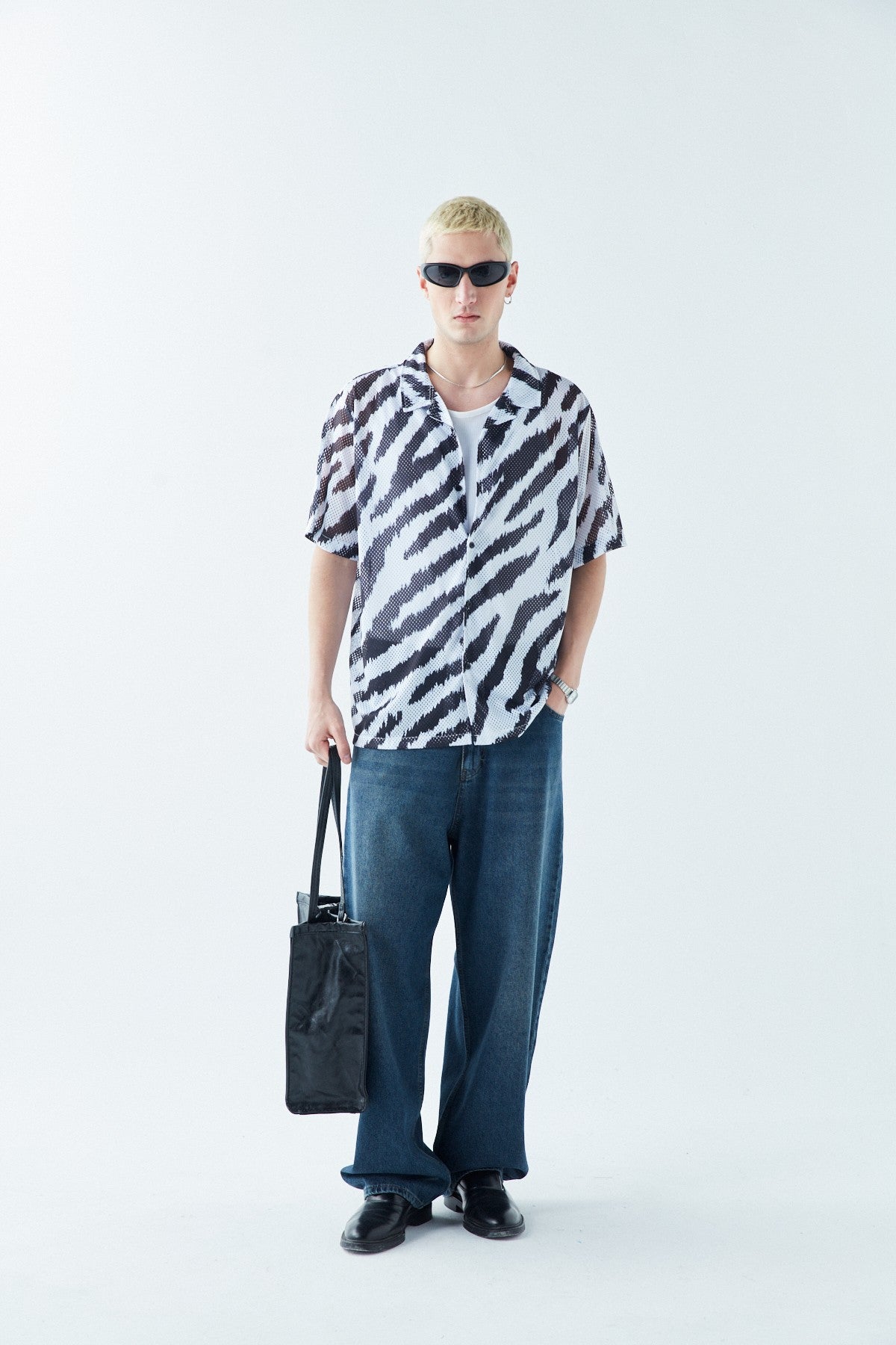 Patterned, Ribbed Oversized Shirt