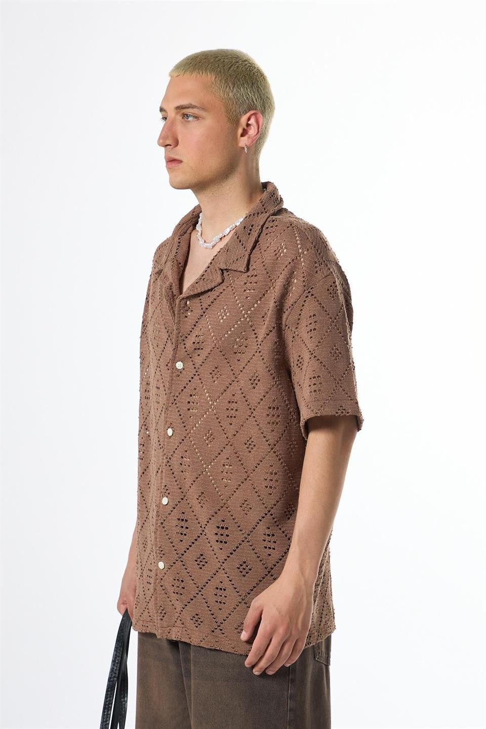Oversized Short-Sleeve Knit Shirt