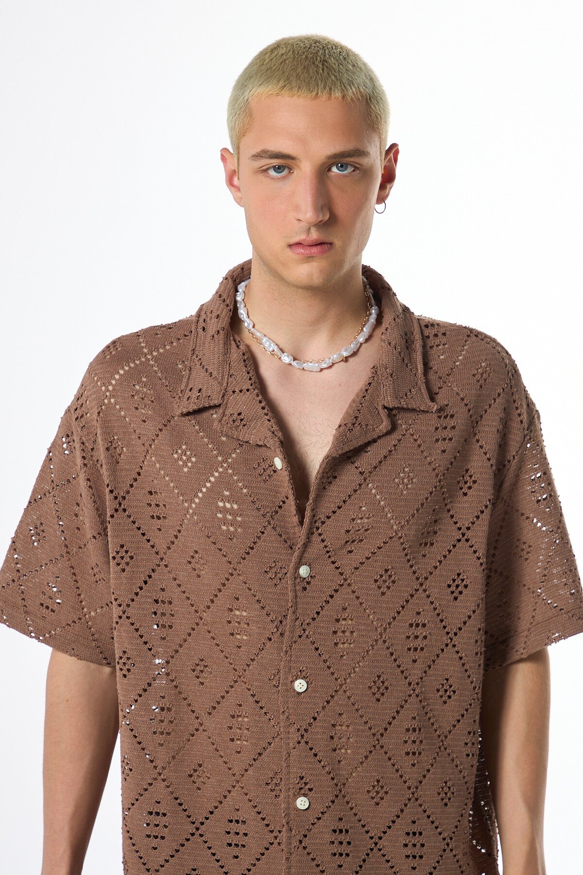 Oversized Short-Sleeve Knit Shirt