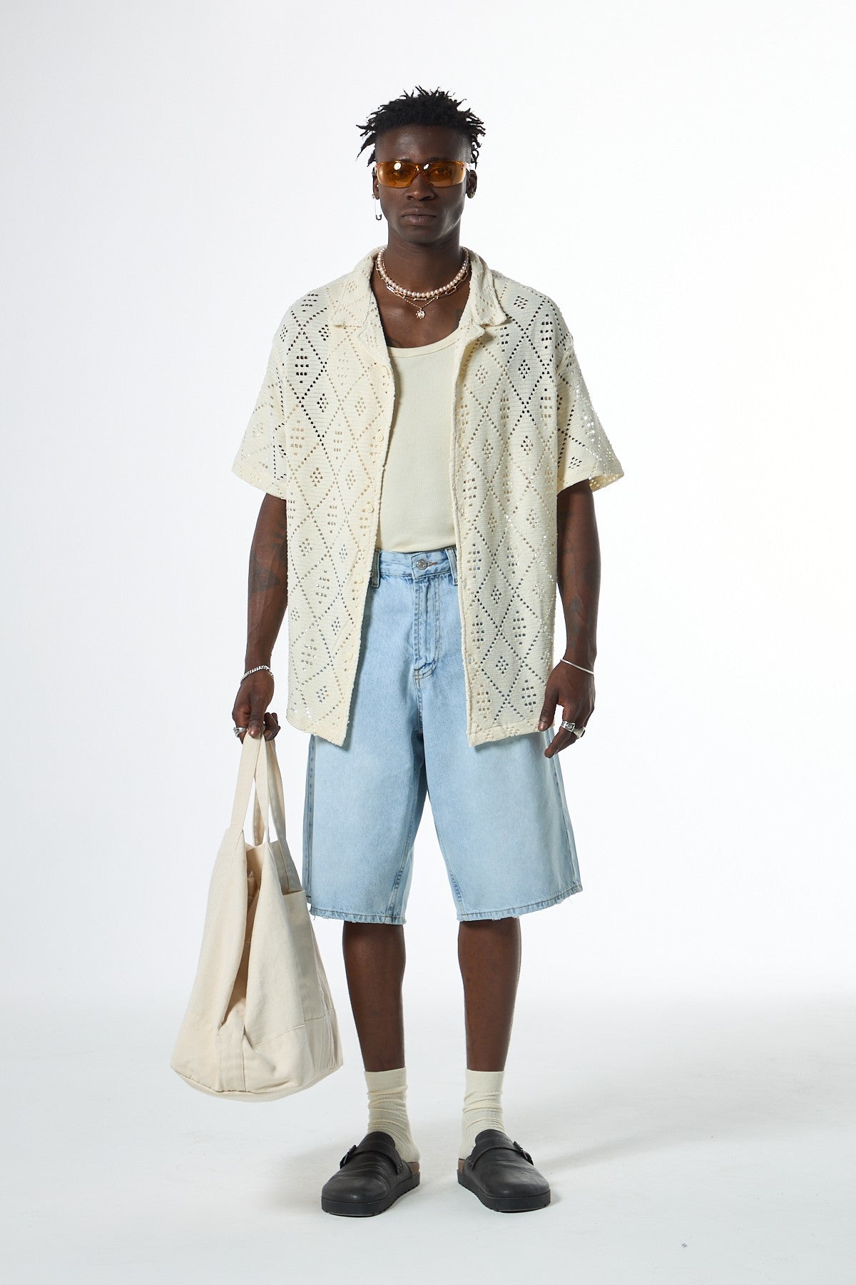 Oversized Short-Sleeve Knit Shirt