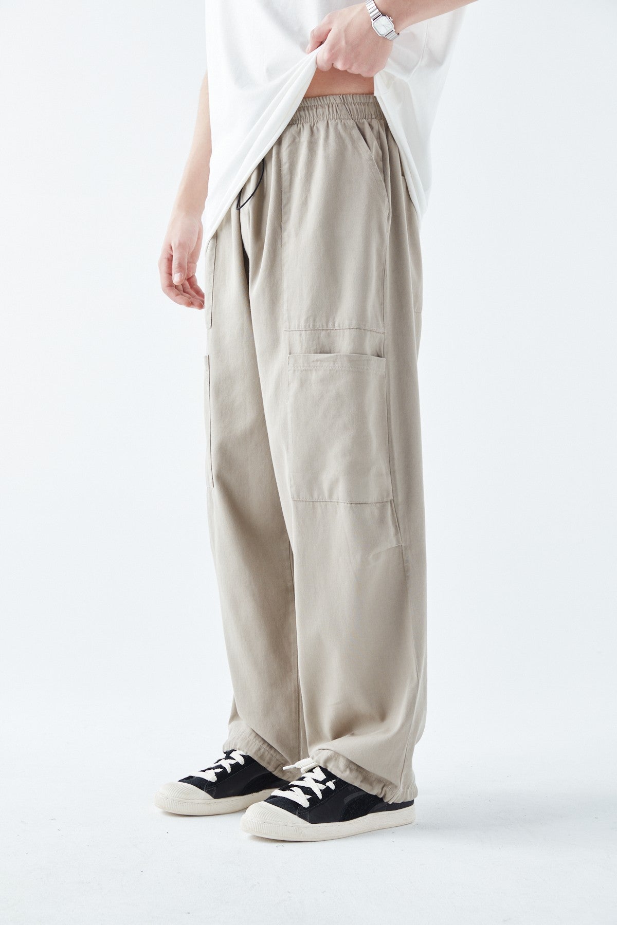 Baggy Linen Pants with Side Pocket Detail