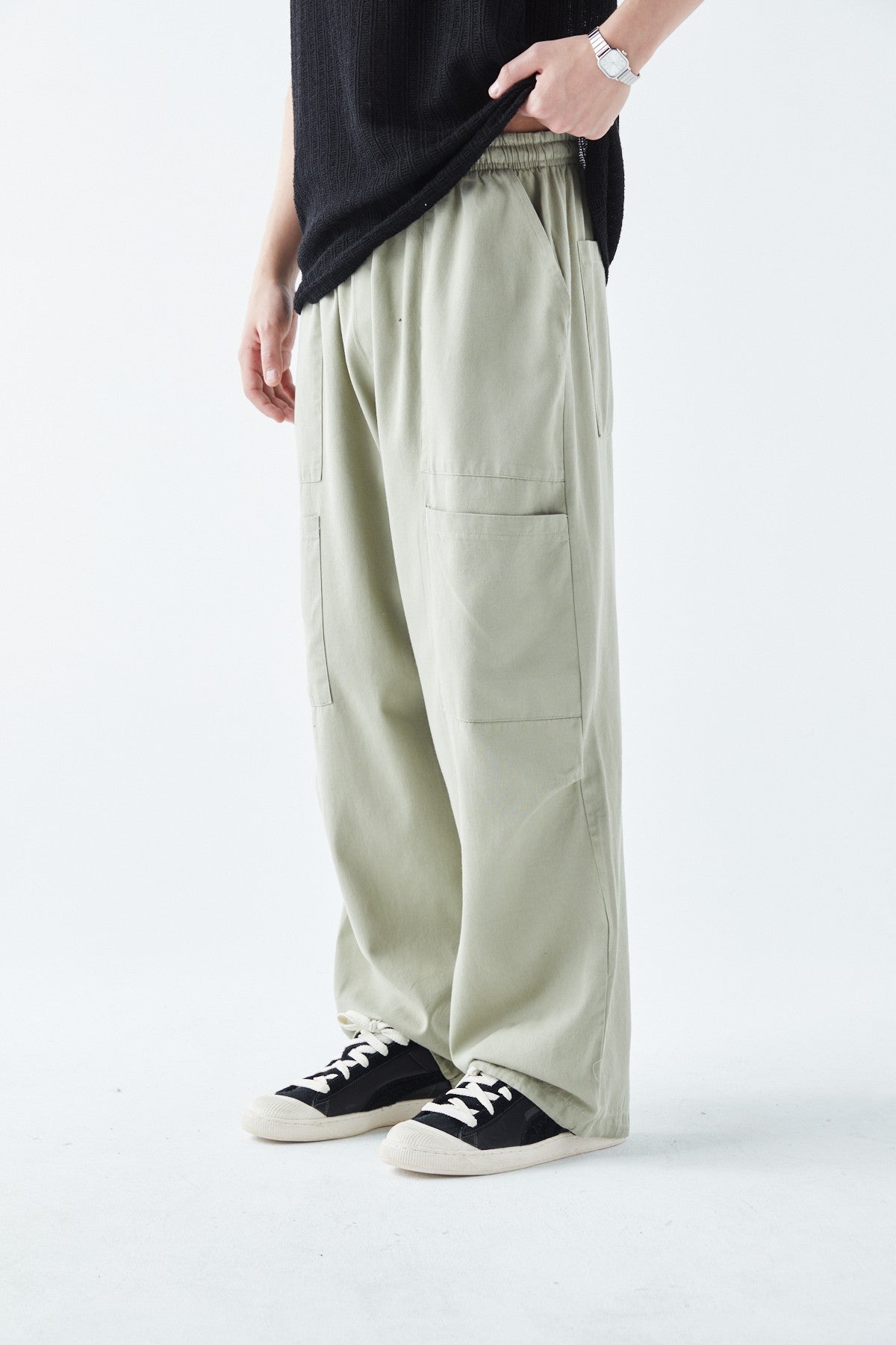 Baggy Linen Pants with Side Pocket Detail