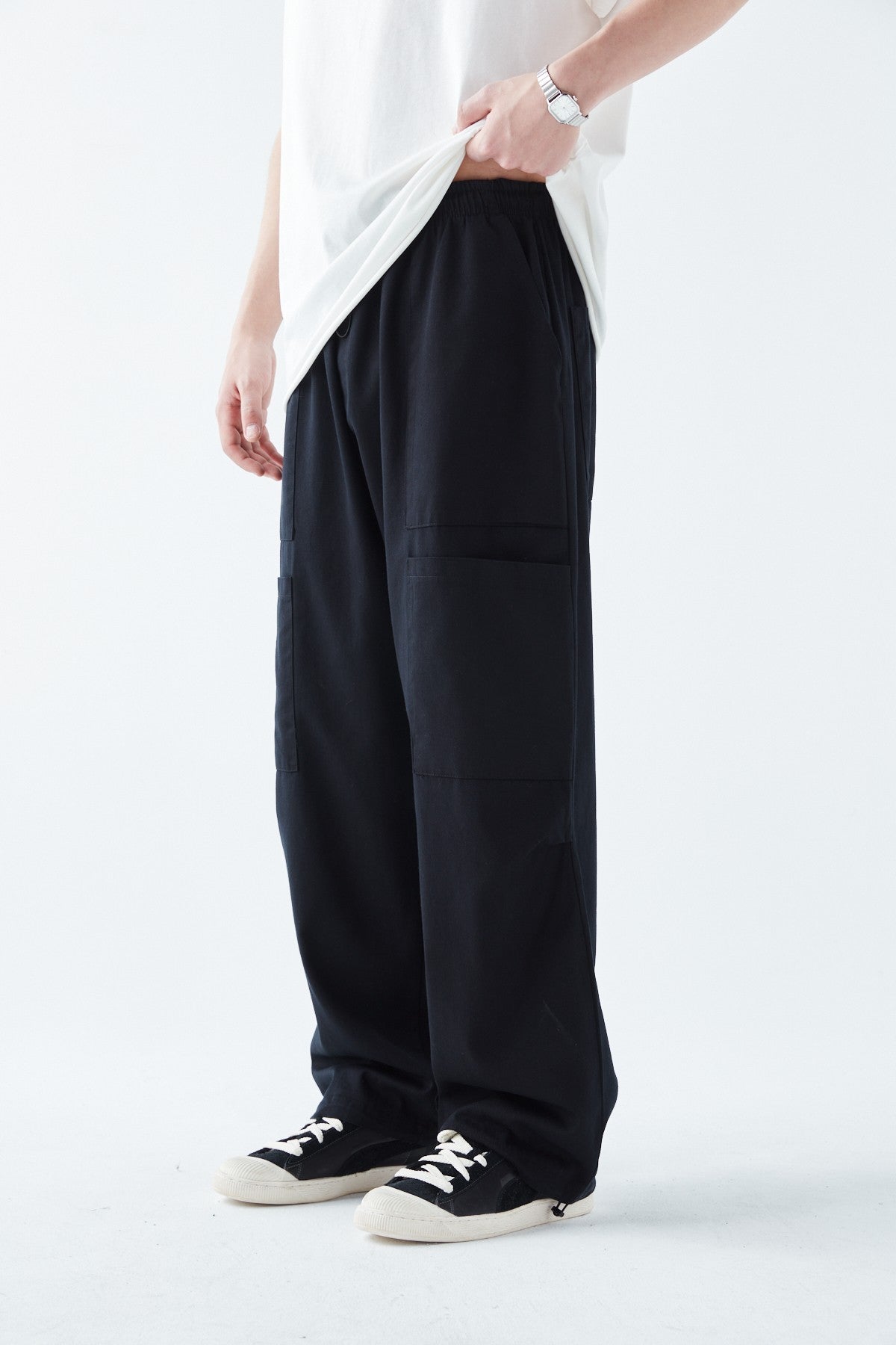 Baggy Linen Pants with Side Pocket Detail