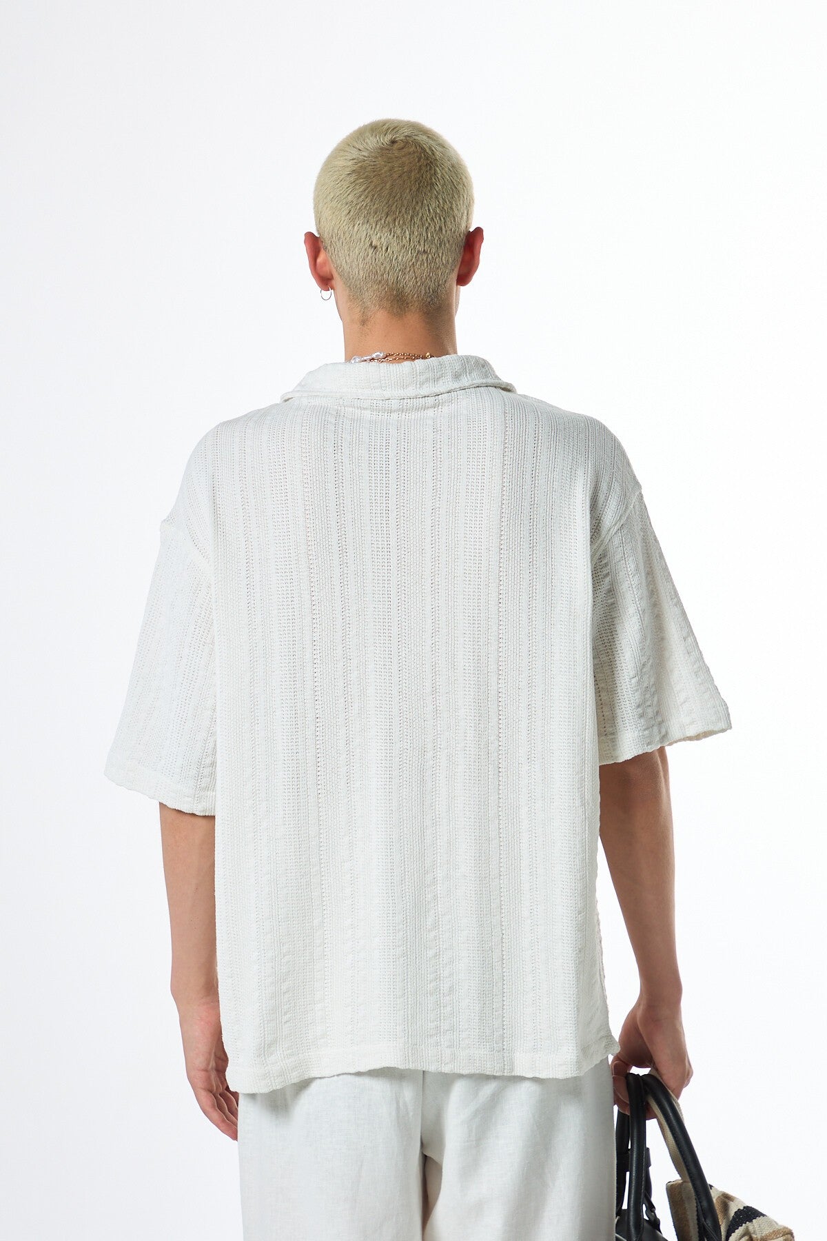 Oversized Short-Sleeve Knitted Shirt with Pockets