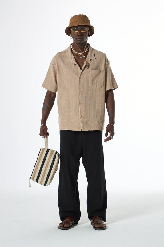 Oversized Short-Sleeve Knitted Shirt with Pockets
