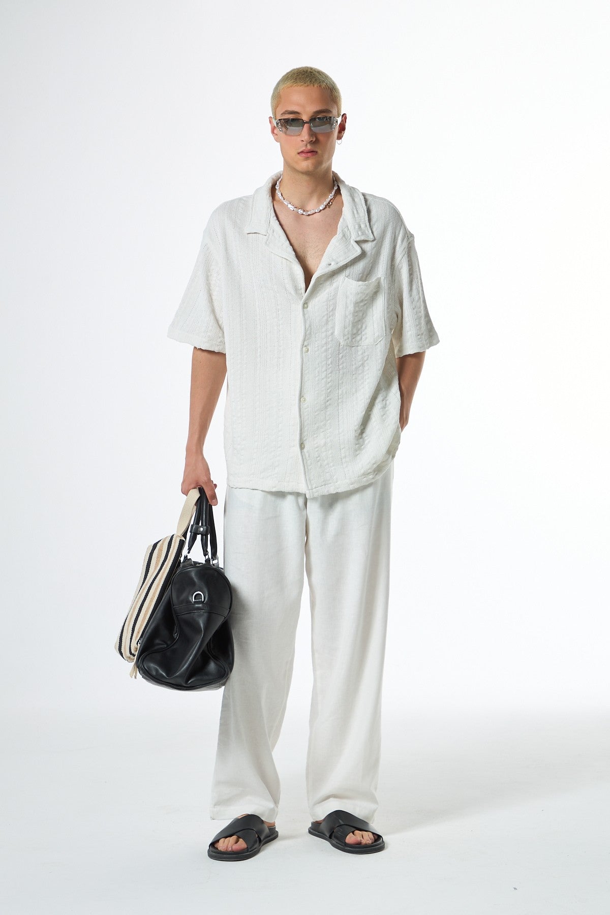 Oversized Short-Sleeve Knitted Shirt with Pockets