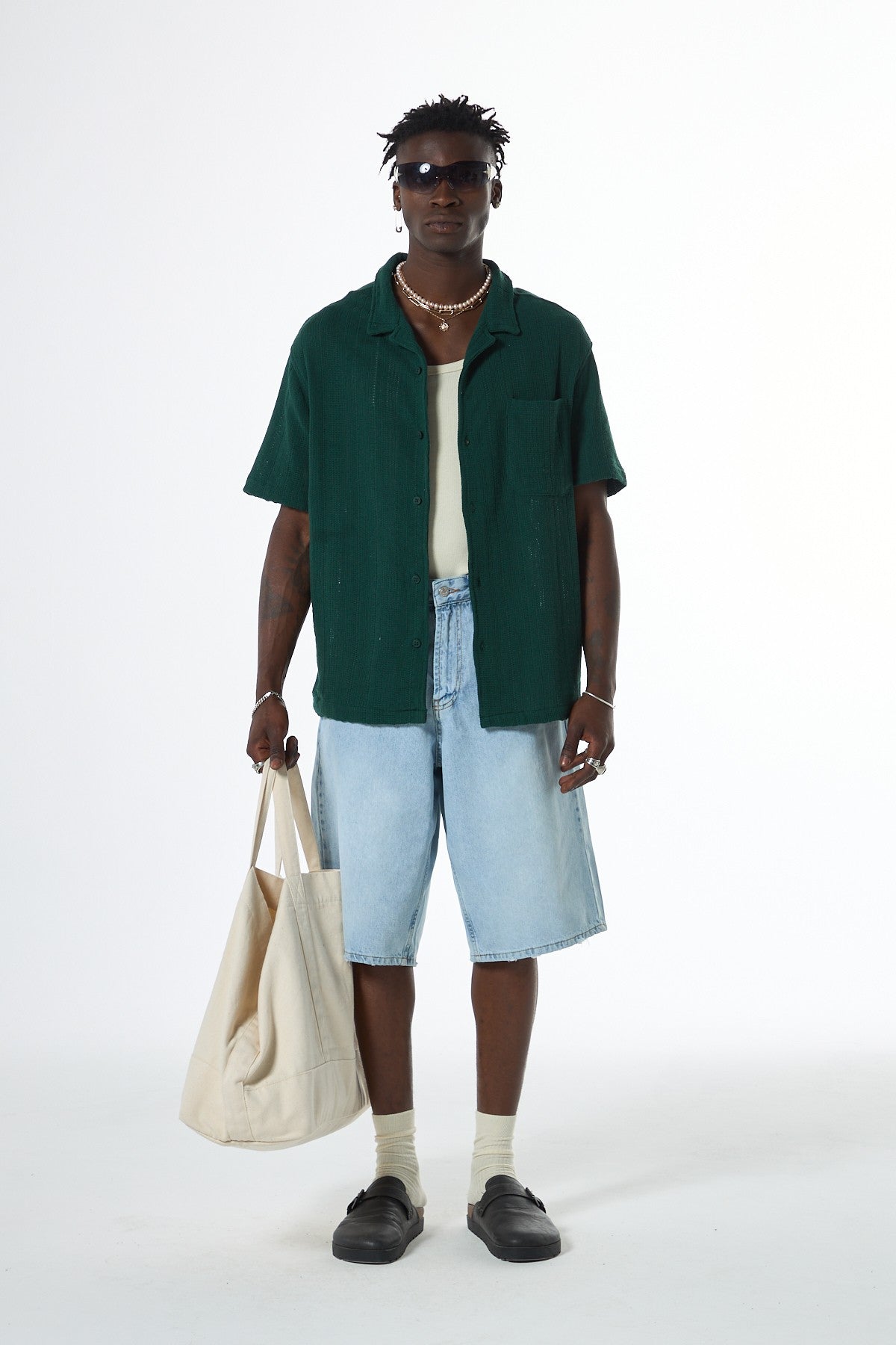 Oversized Short-Sleeve Knitted Shirt with Pockets