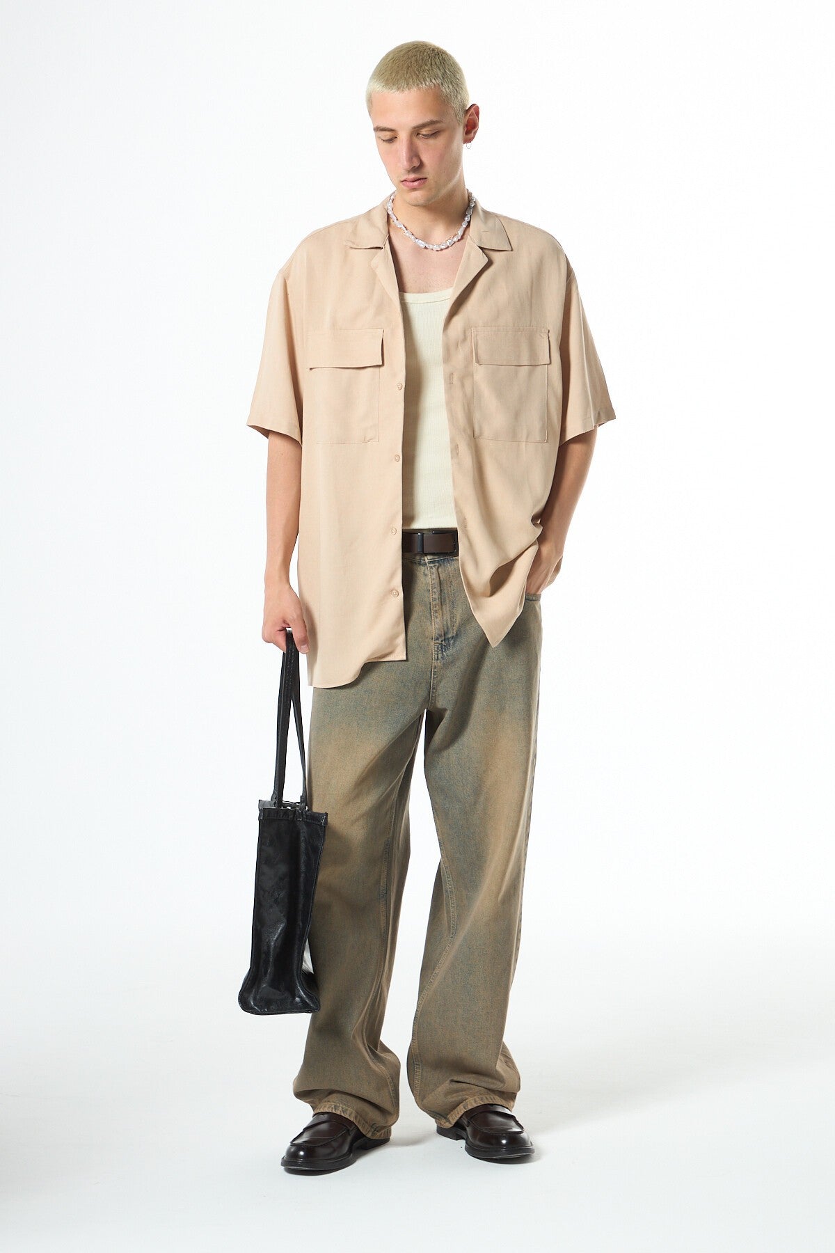 Oversized Short-Sleeve Linen Shirt with Two Pockets