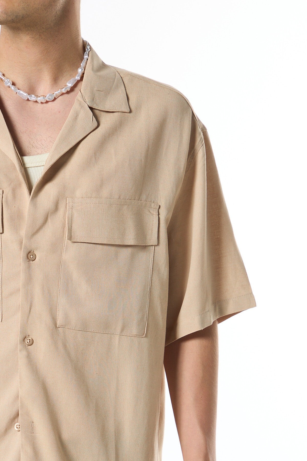 Oversized Short-Sleeve Linen Shirt with Two Pockets