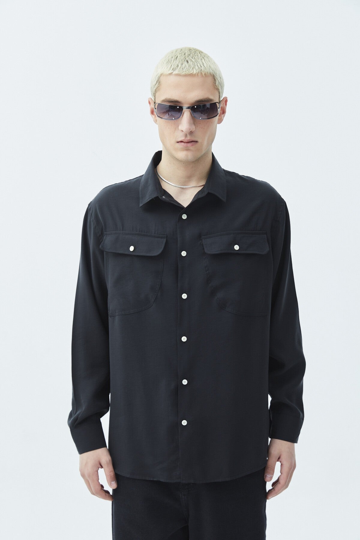 Long-Sleeve Modal Shirt with Double Pockets