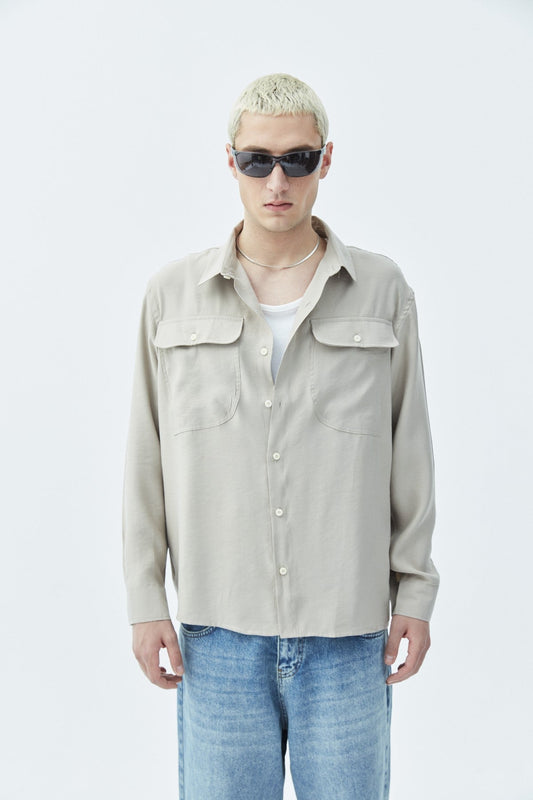 Long-Sleeve Modal Shirt with Double Pockets