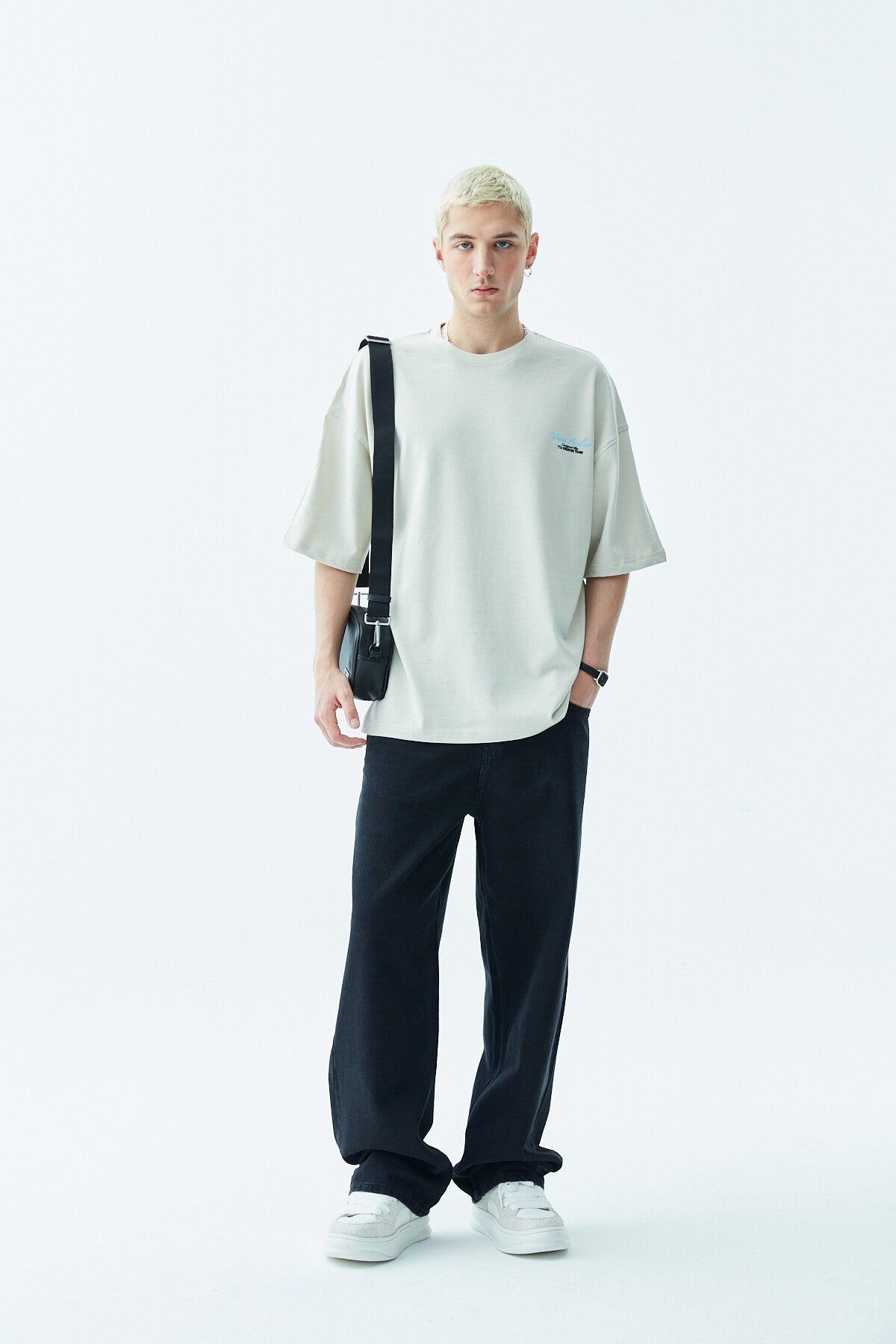 Oversized T-Shirt with Print—Light Gray