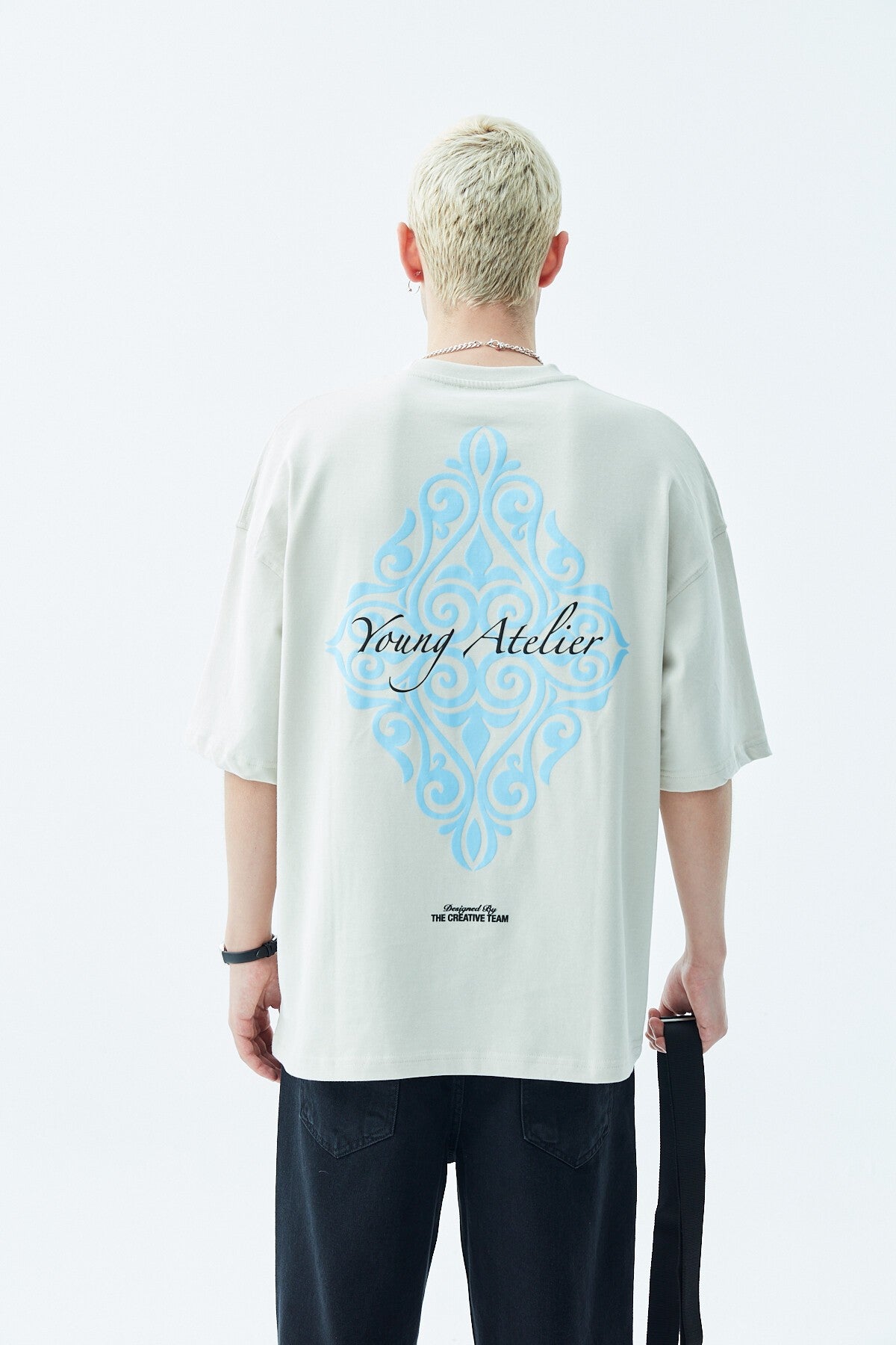 Oversized T-Shirt with Print—Light Gray