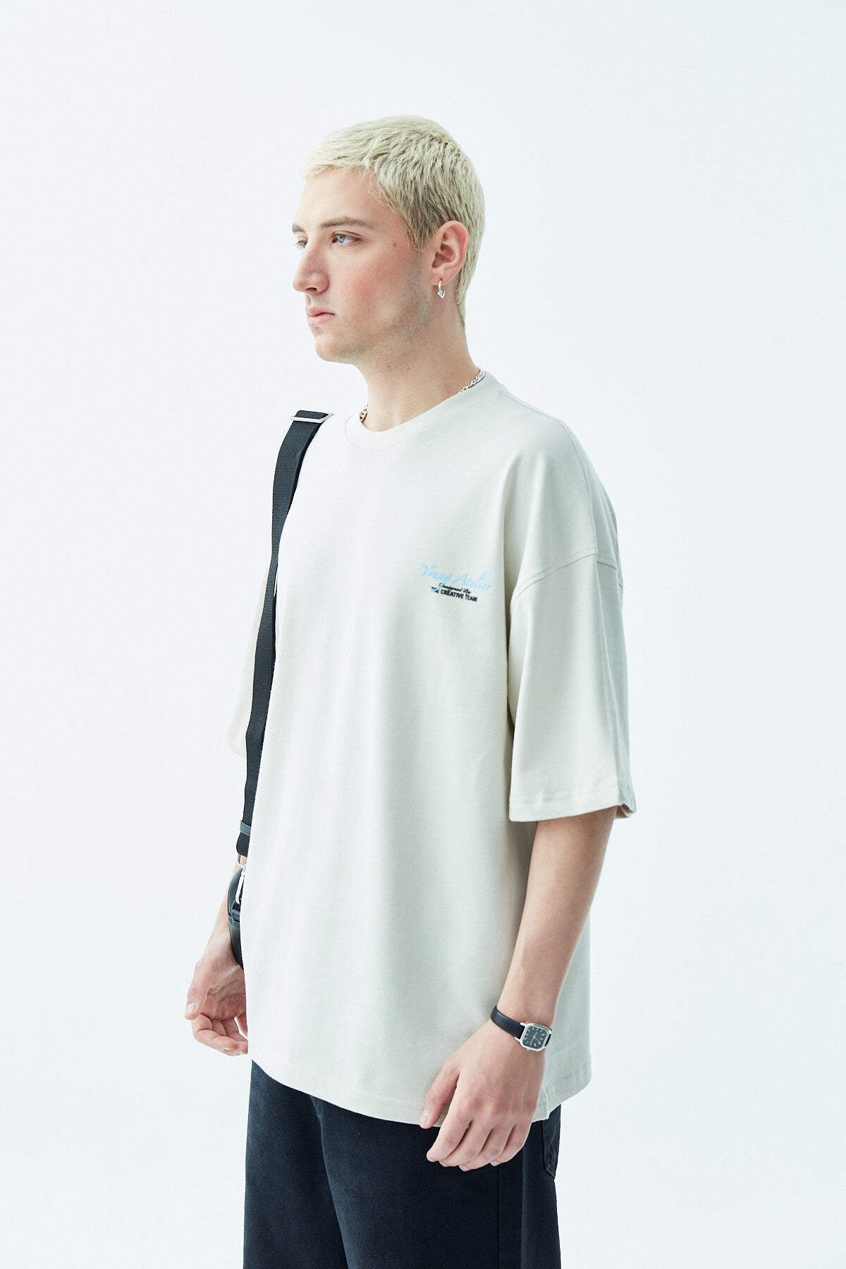 Oversized T-Shirt with Print—Light Gray