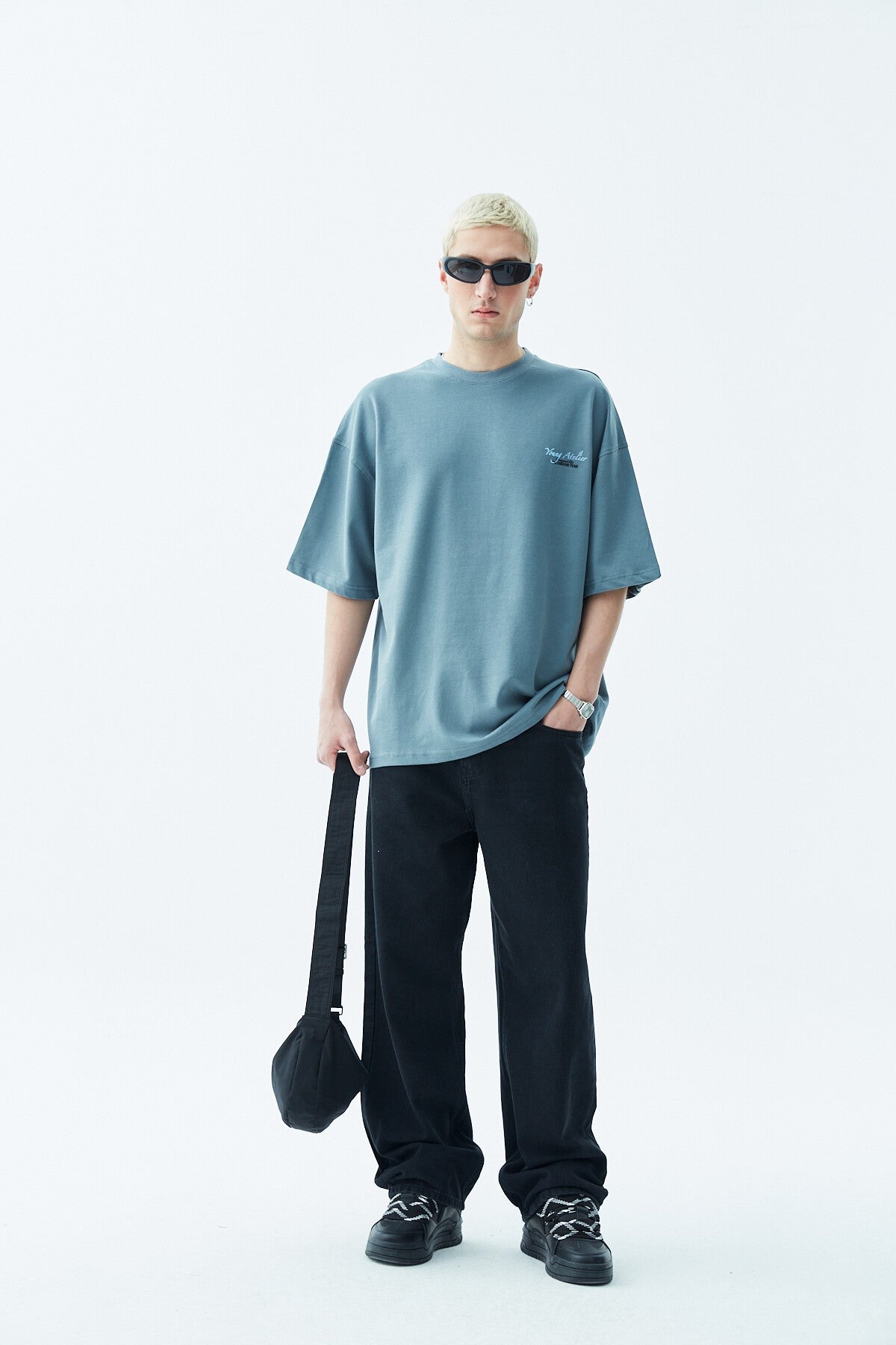 Oversized T-Shirt with Print—Light Gray