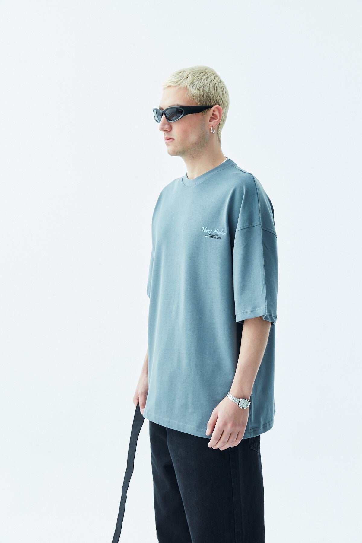 Oversized T-Shirt with Print—Light Gray