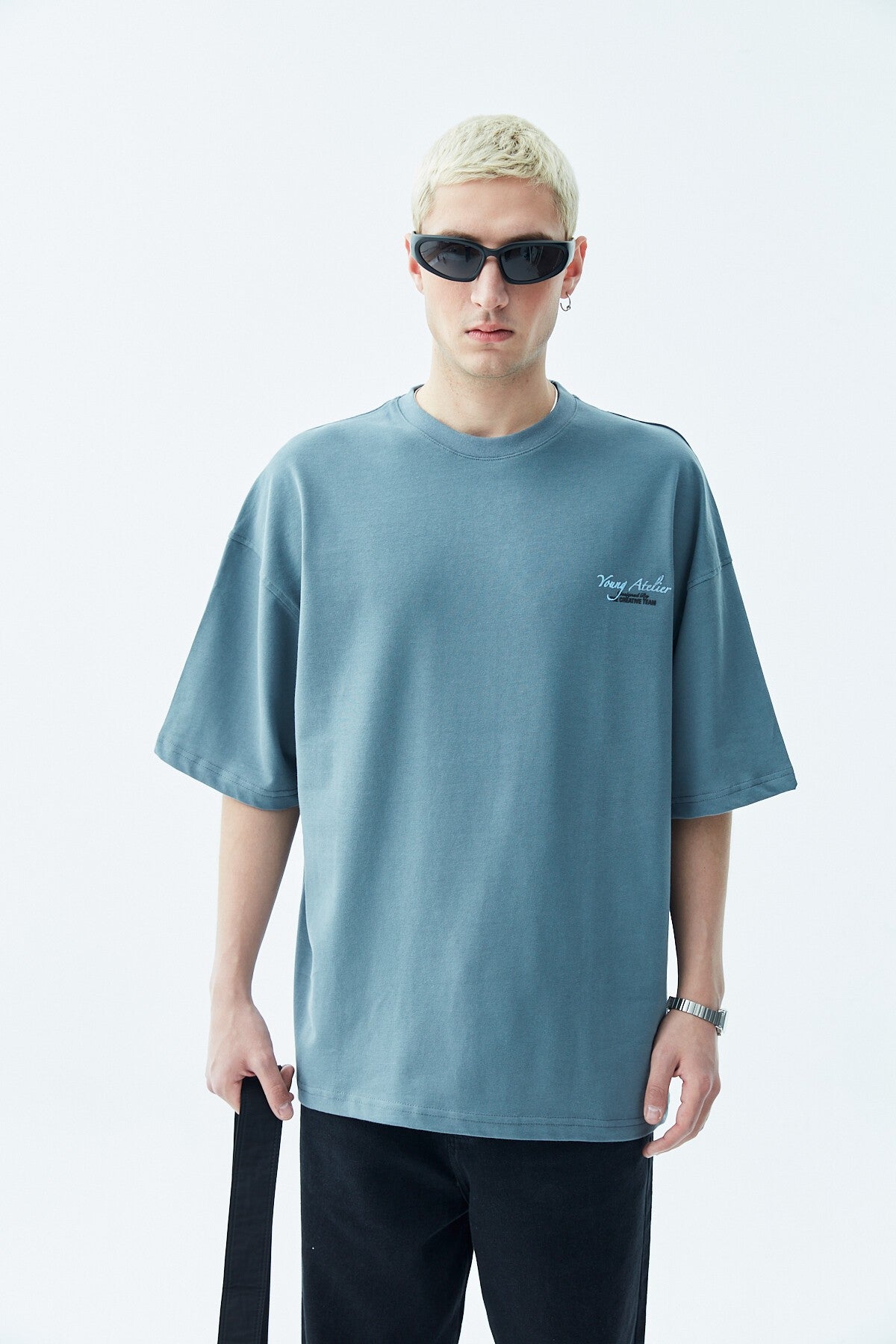 Oversized T-Shirt with Print—Light Gray