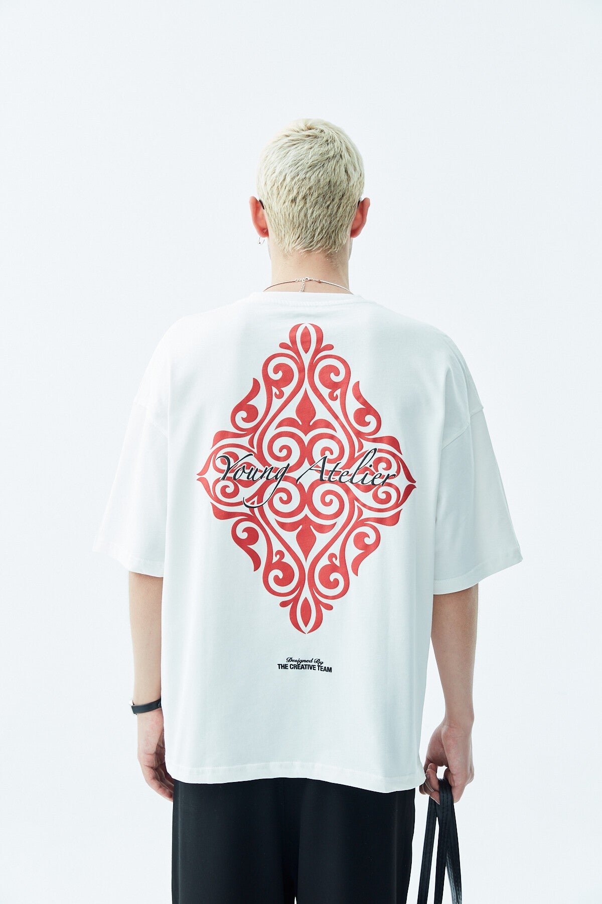 Oversized T-Shirt with Print—Light Gray
