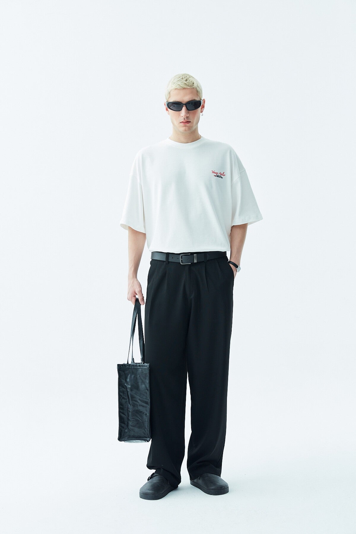 Oversized T-Shirt with Print—Light Gray