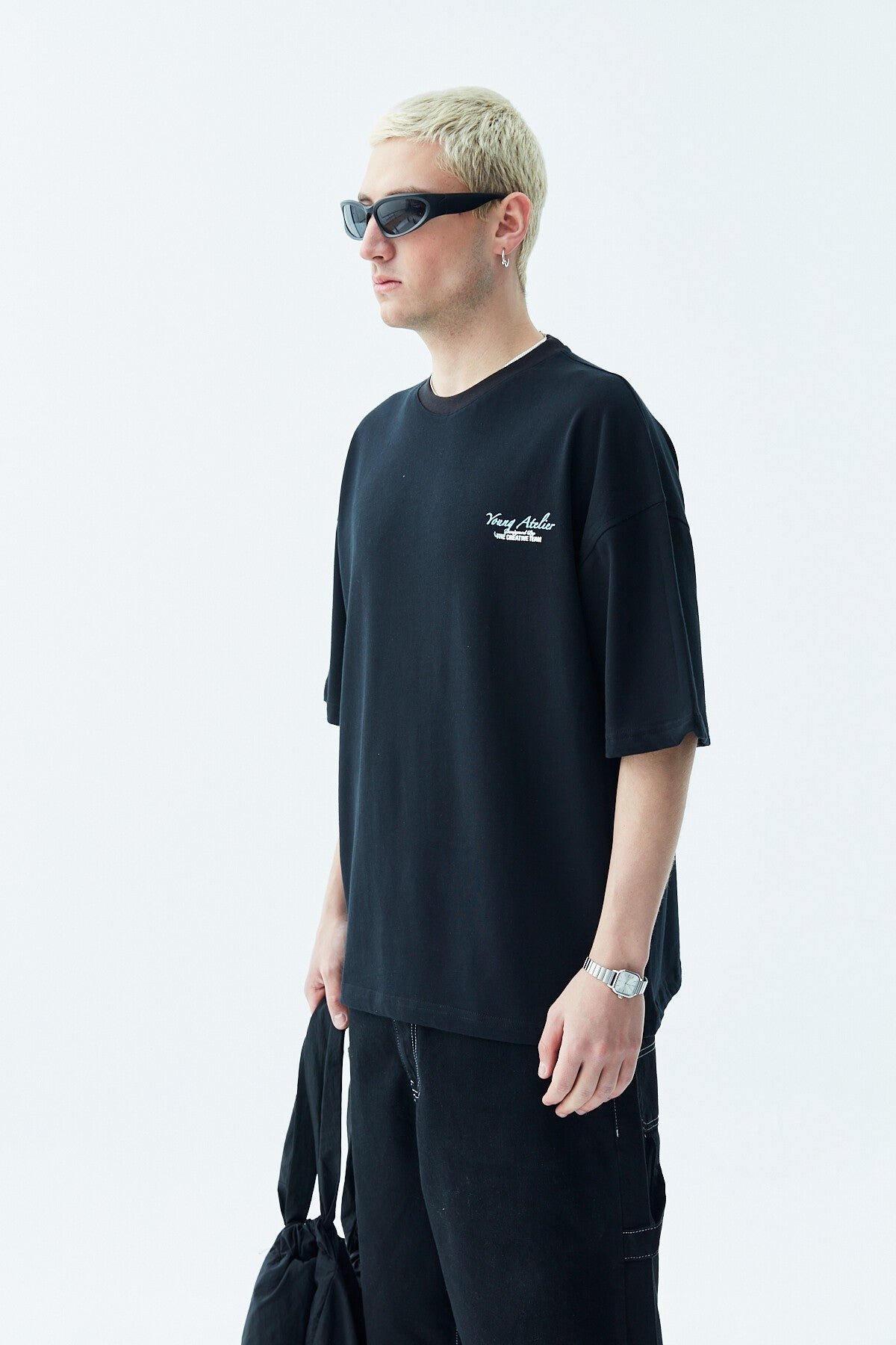 Oversized T-Shirt with Print—Light Gray