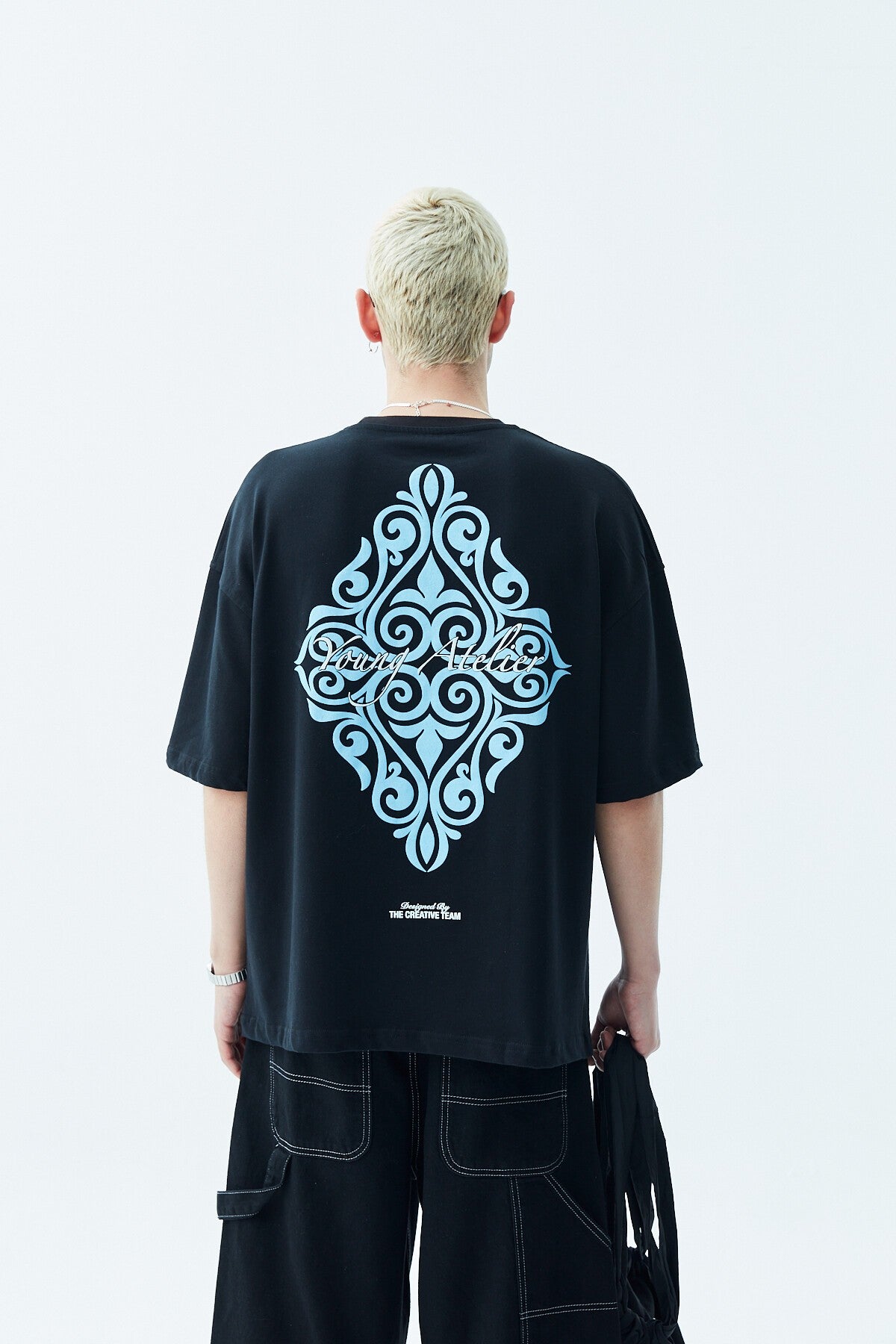 Oversized T-Shirt with Print—Light Gray