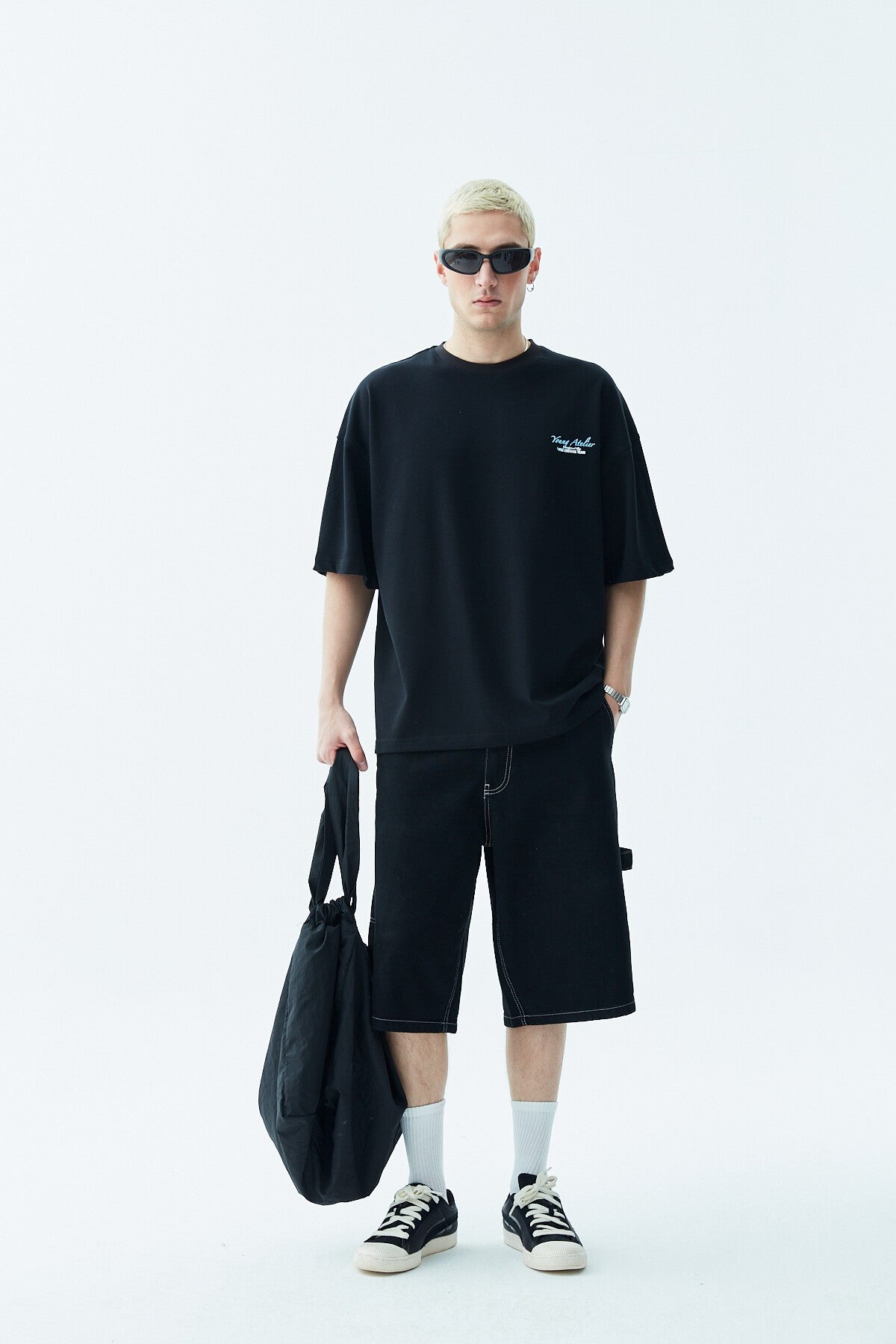 Oversized T-Shirt with Print—Light Gray