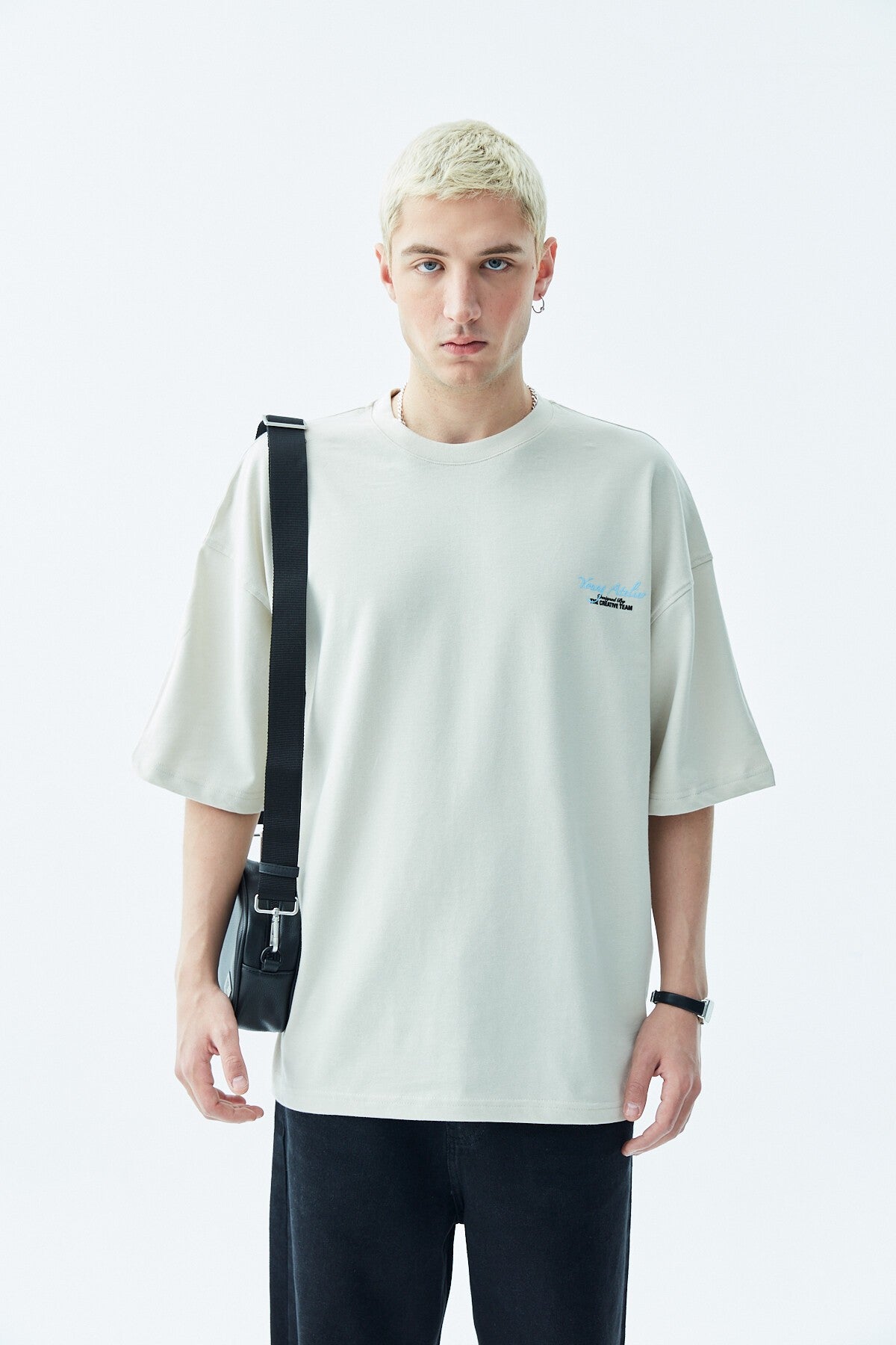 Oversized T-Shirt with Print—Light Gray