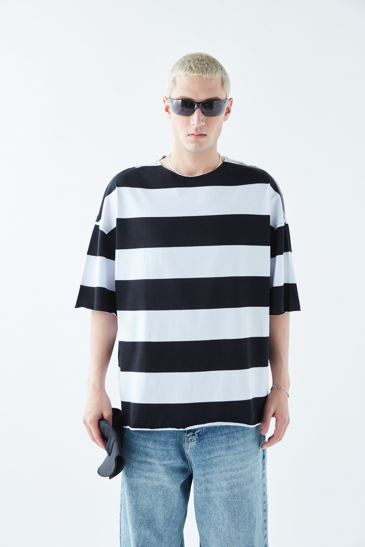 Oversized 100% Cotton T-Shirt with Digital Print Stripes