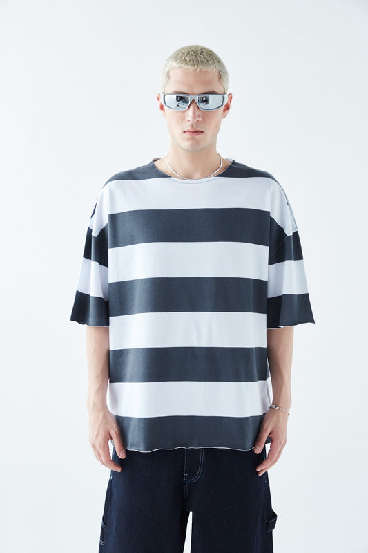 Oversized 100% Cotton T-Shirt with Digital Print Stripes