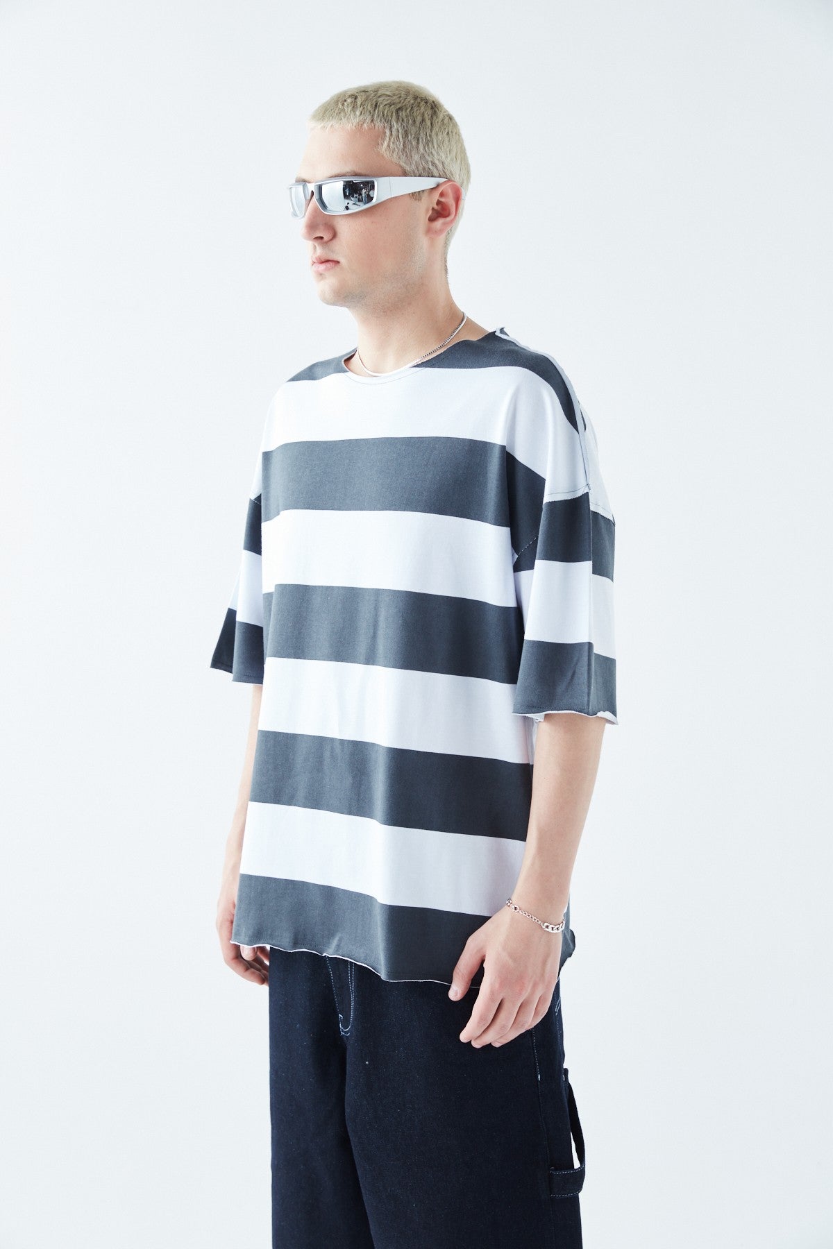 Oversized 100% Cotton T-Shirt with Digital Print Stripes