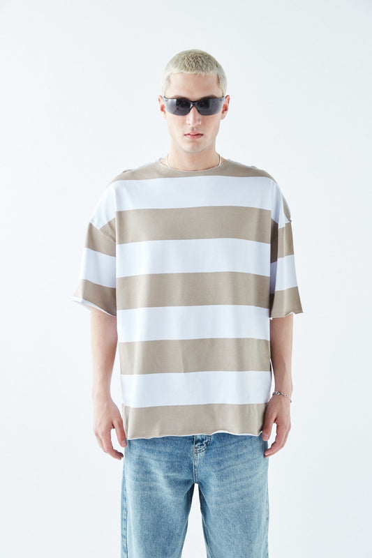 Oversized 100% Cotton T-Shirt with Digital Print Stripes