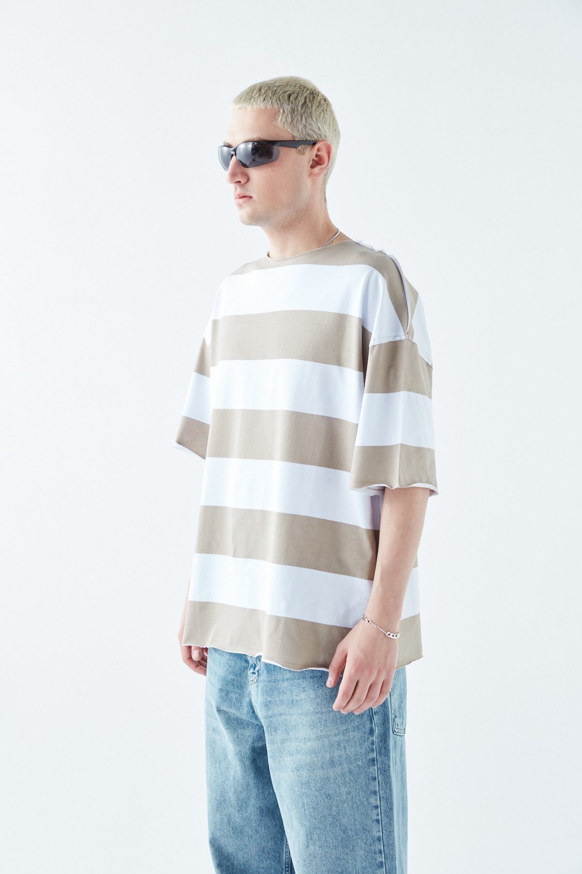 Oversized 100% Cotton T-Shirt with Digital Print Stripes