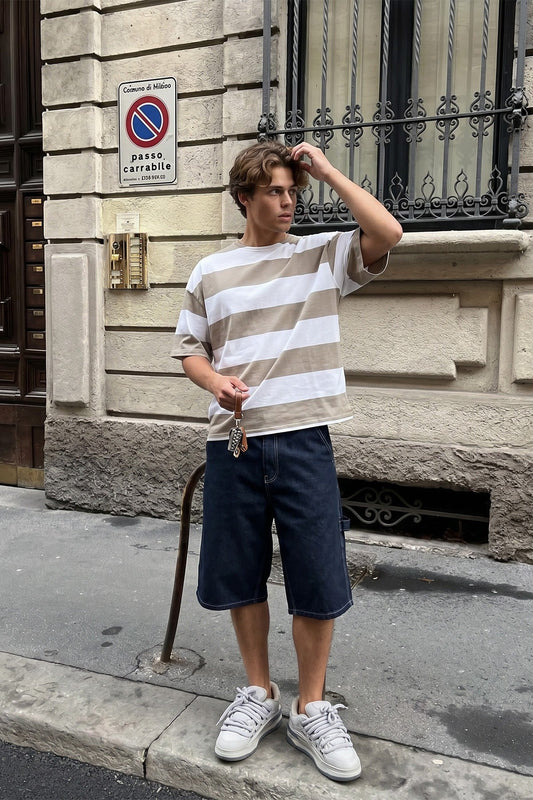 Oversized 100% Cotton T-Shirt with Digital Print Stripes
