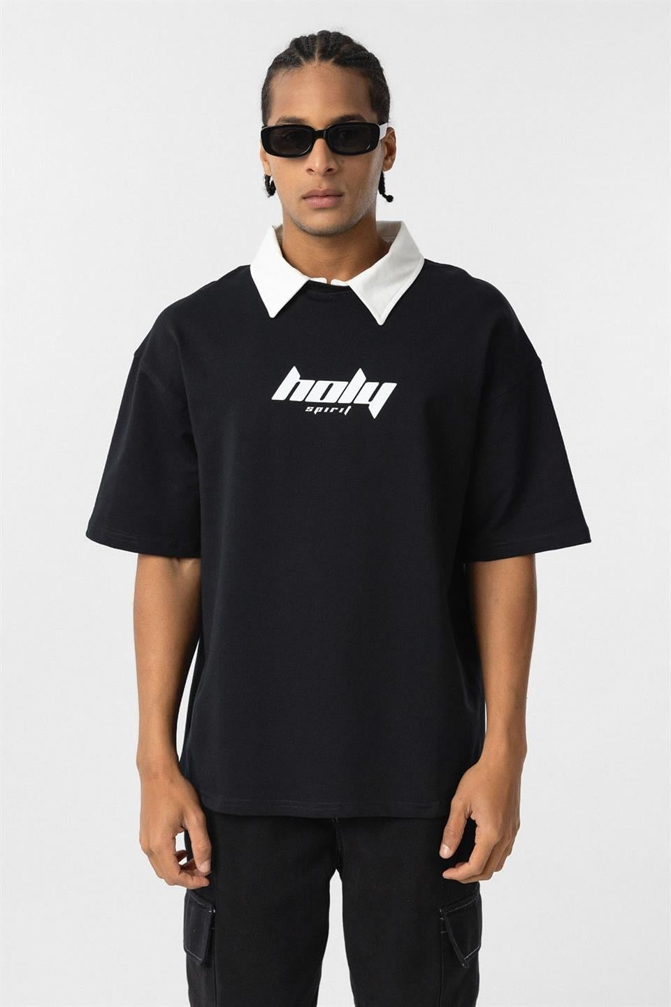 Oversized Printed T-Shirt with a Polo Collar