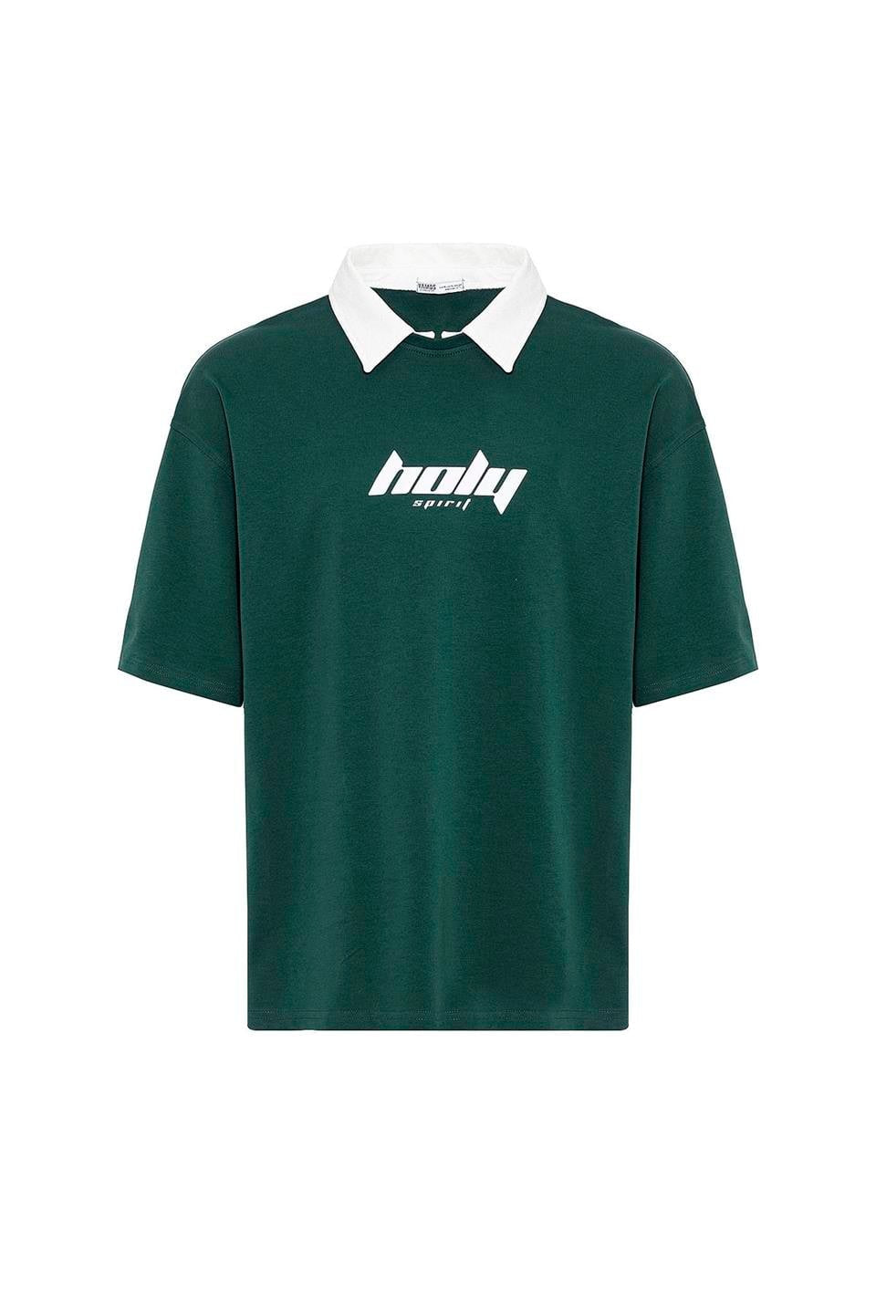 Oversized Printed T-Shirt with a Polo Collar