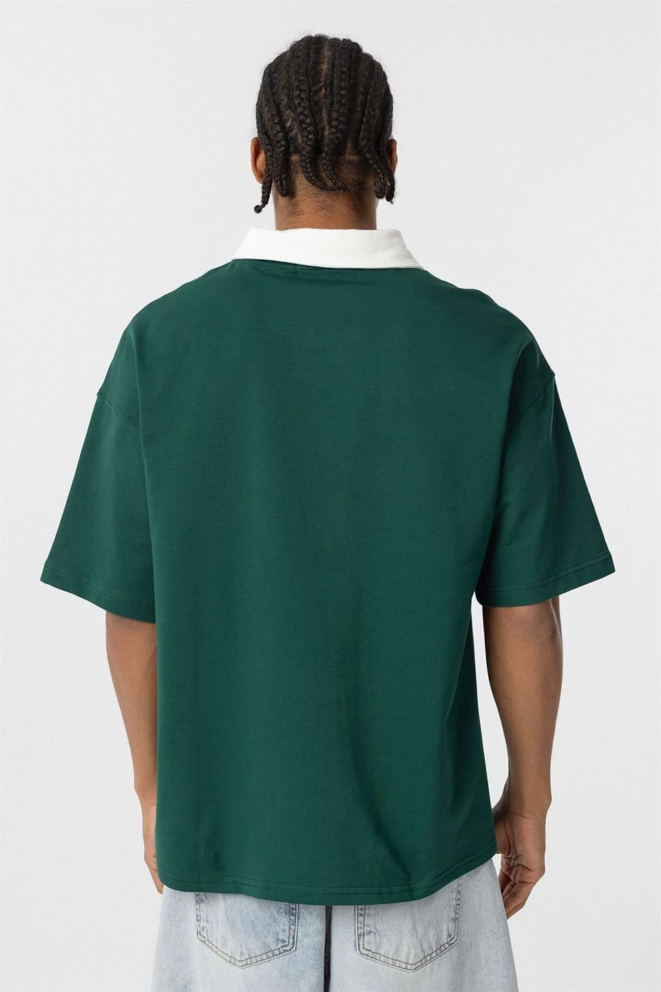Oversized Printed T-Shirt with a Polo Collar