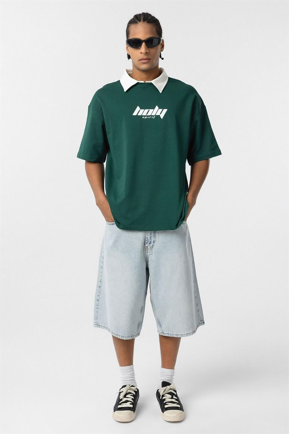 Oversized Printed T-Shirt with a Polo Collar