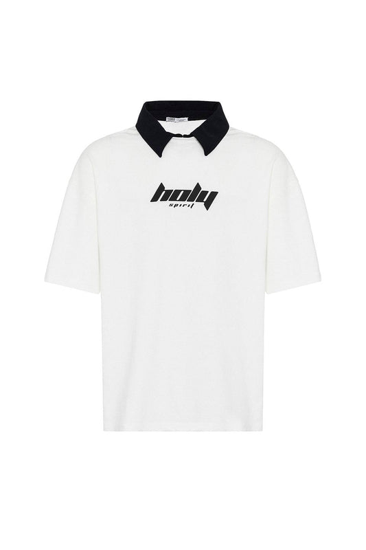 Oversized Printed T-Shirt with a Polo Collar
