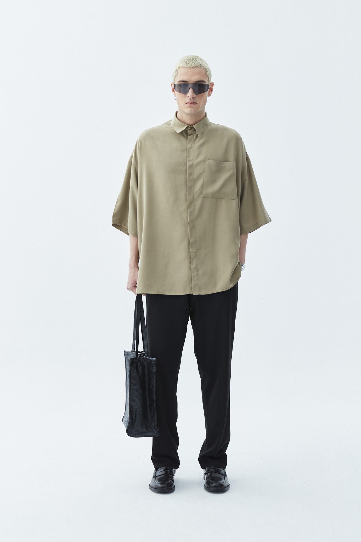 Oversized Short-Sleeve Linen Shirt with One Pocket