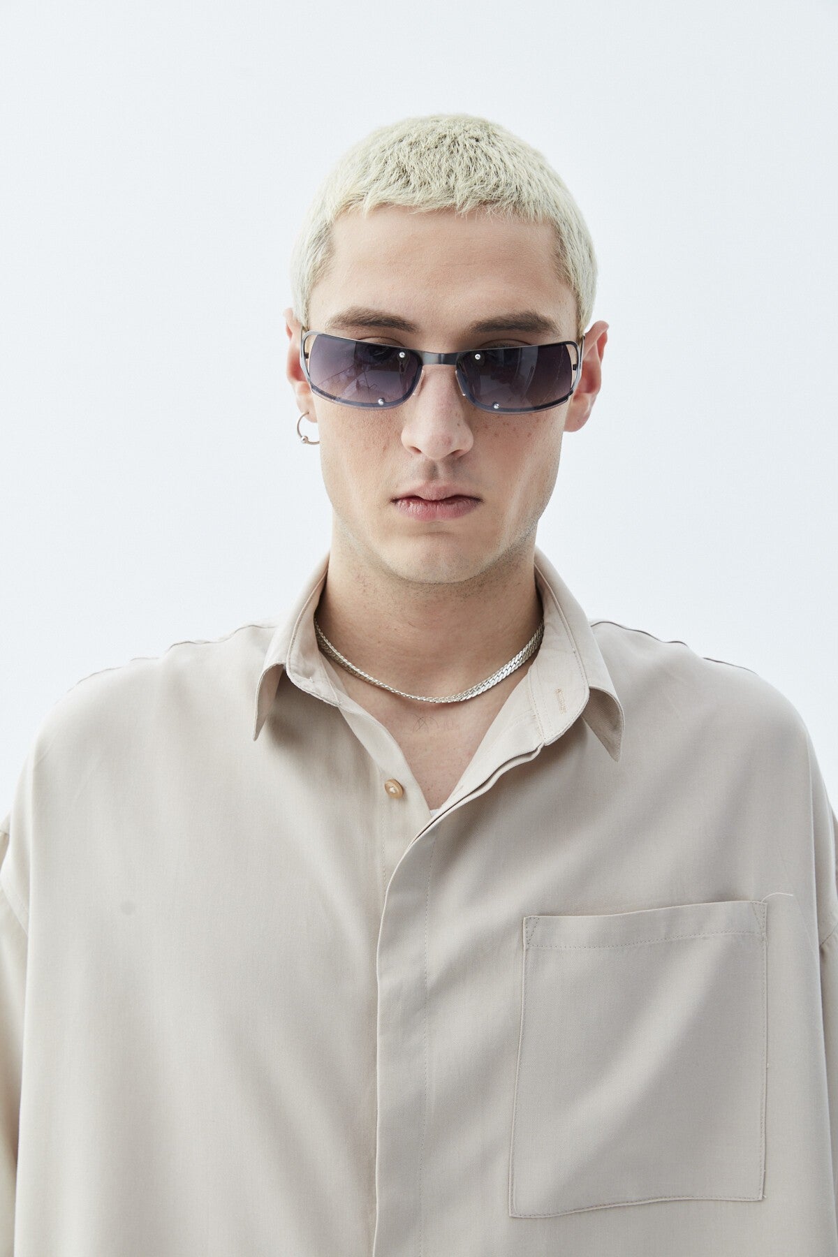 Oversized Short-Sleeve Linen Shirt with One Pocket
