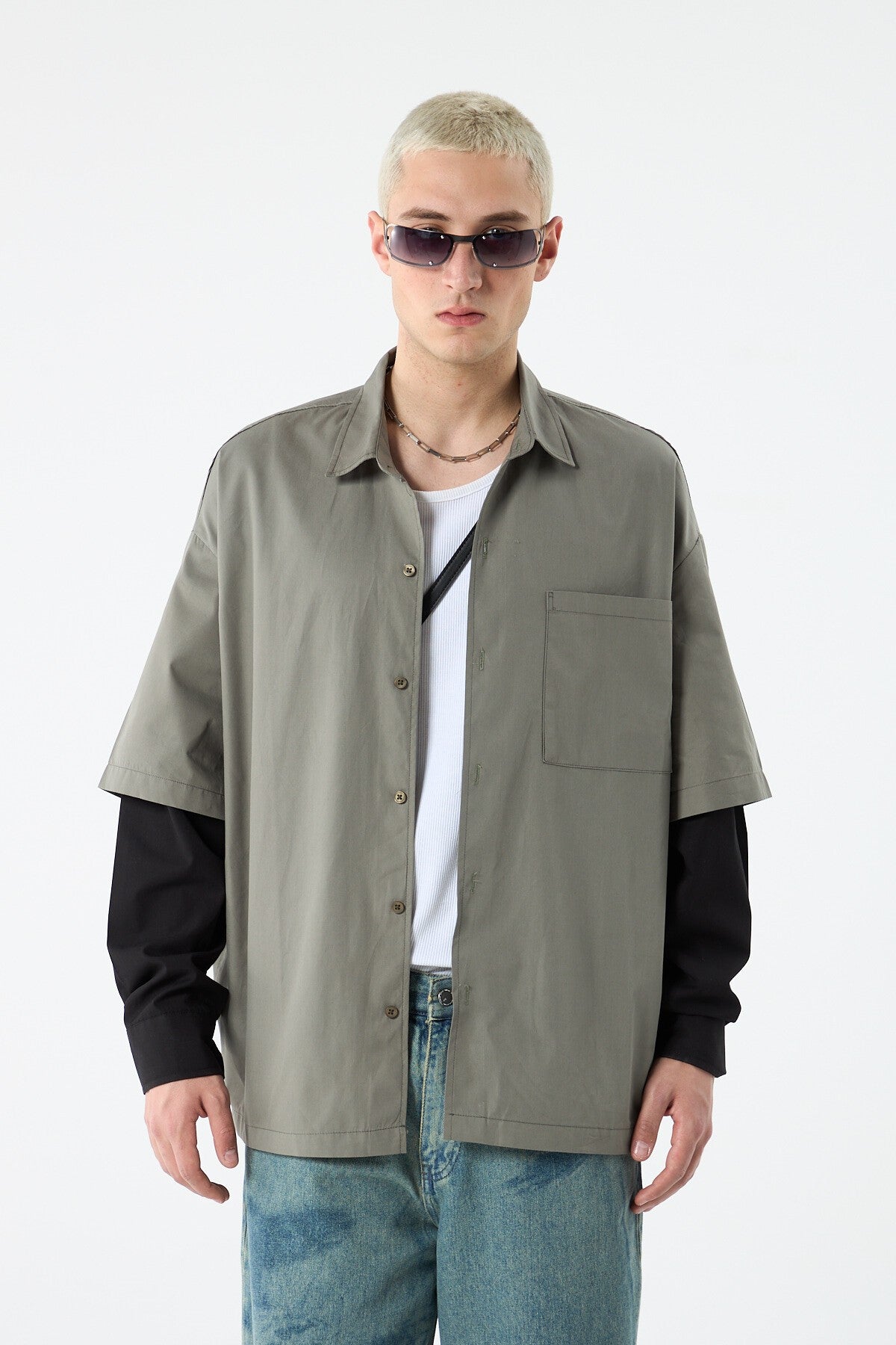 Oversized Long-Sleeve Shirt with Double-Sleeve Detail