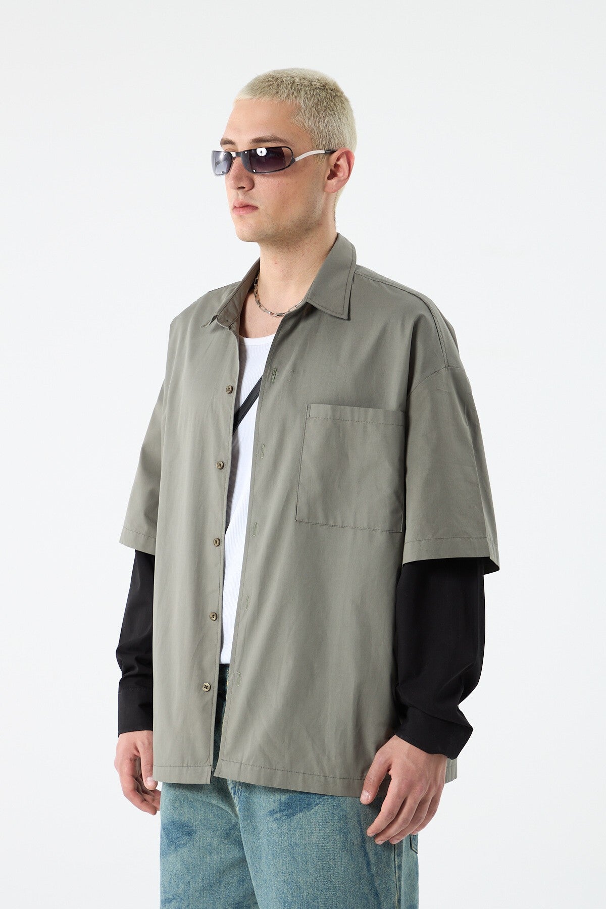 Oversized Long-Sleeve Shirt with Double-Sleeve Detail