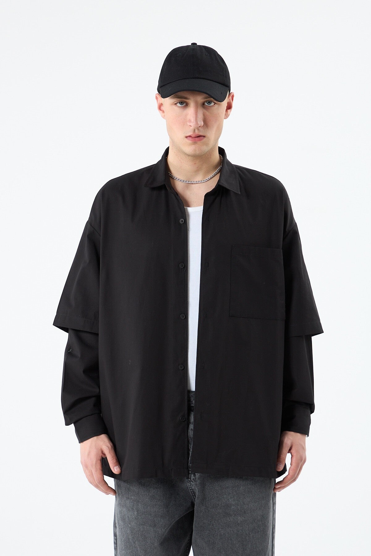 Oversized Long-Sleeve Shirt with Double-Sleeve Detail