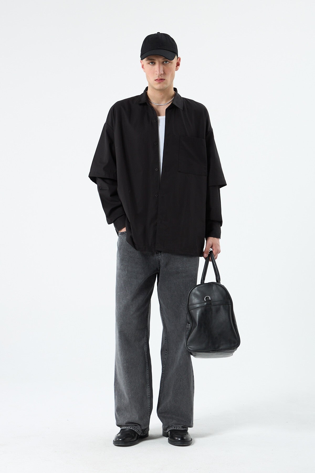 Oversized Long-Sleeve Shirt with Double-Sleeve Detail