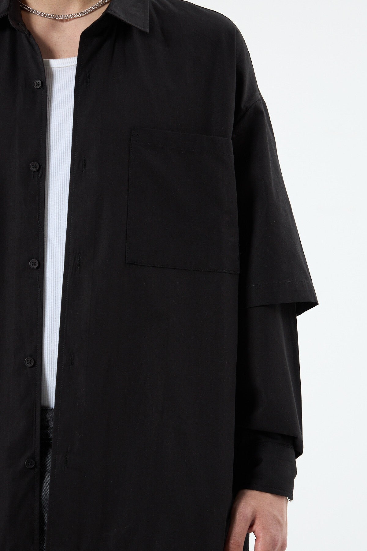 Oversized Long-Sleeve Shirt with Double-Sleeve Detail