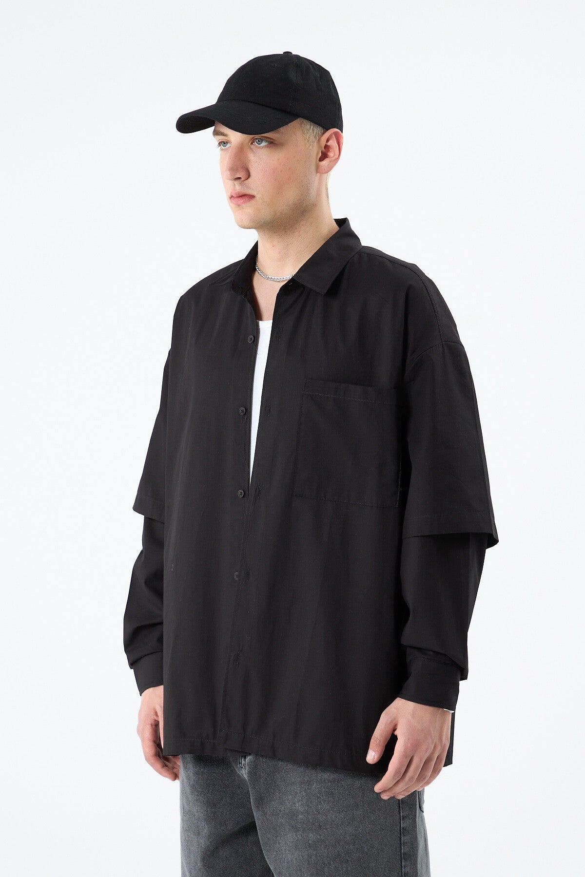 Oversized Long-Sleeve Shirt with Double-Sleeve Detail