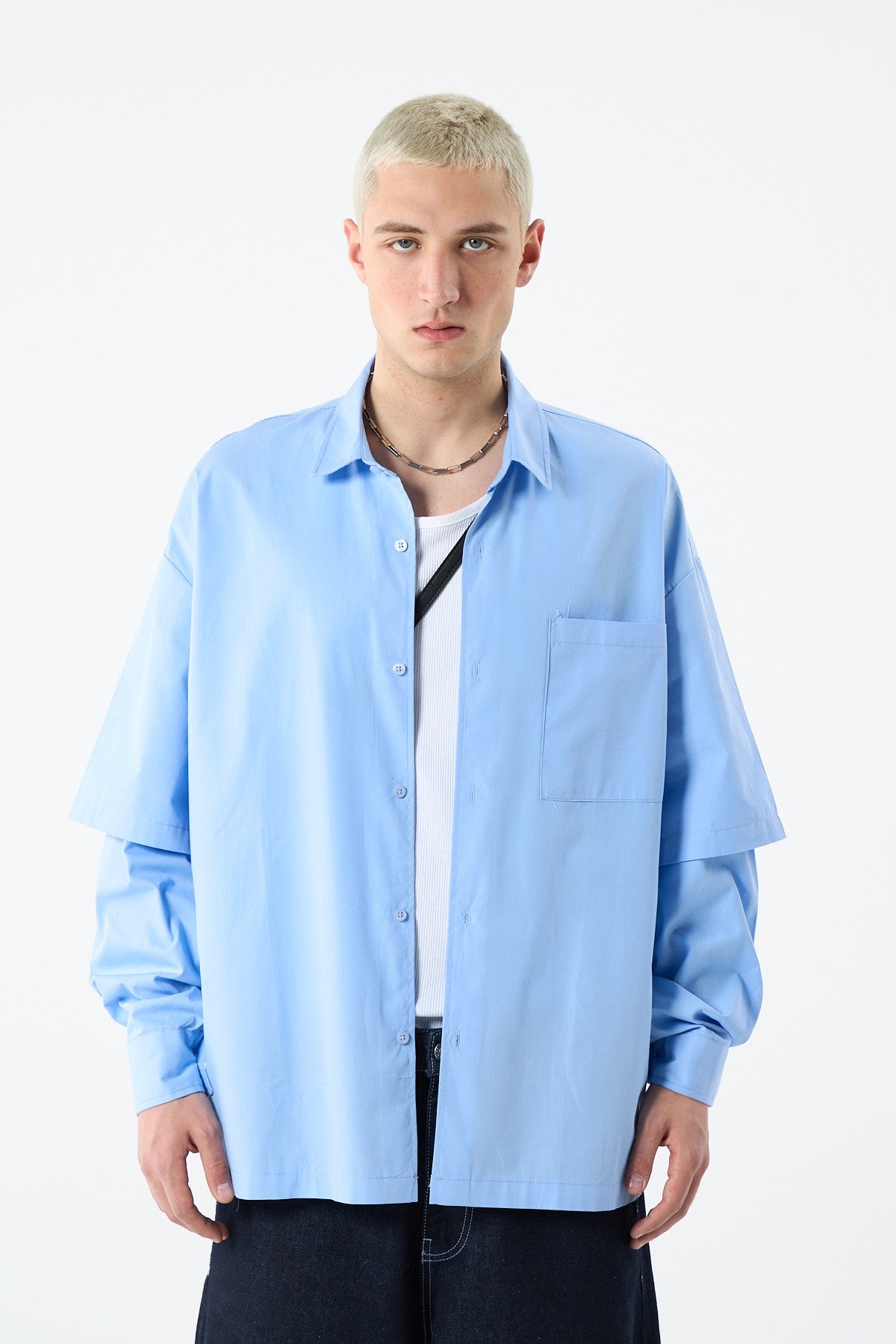 Oversized Long-Sleeve Shirt with Double-Sleeve Detail