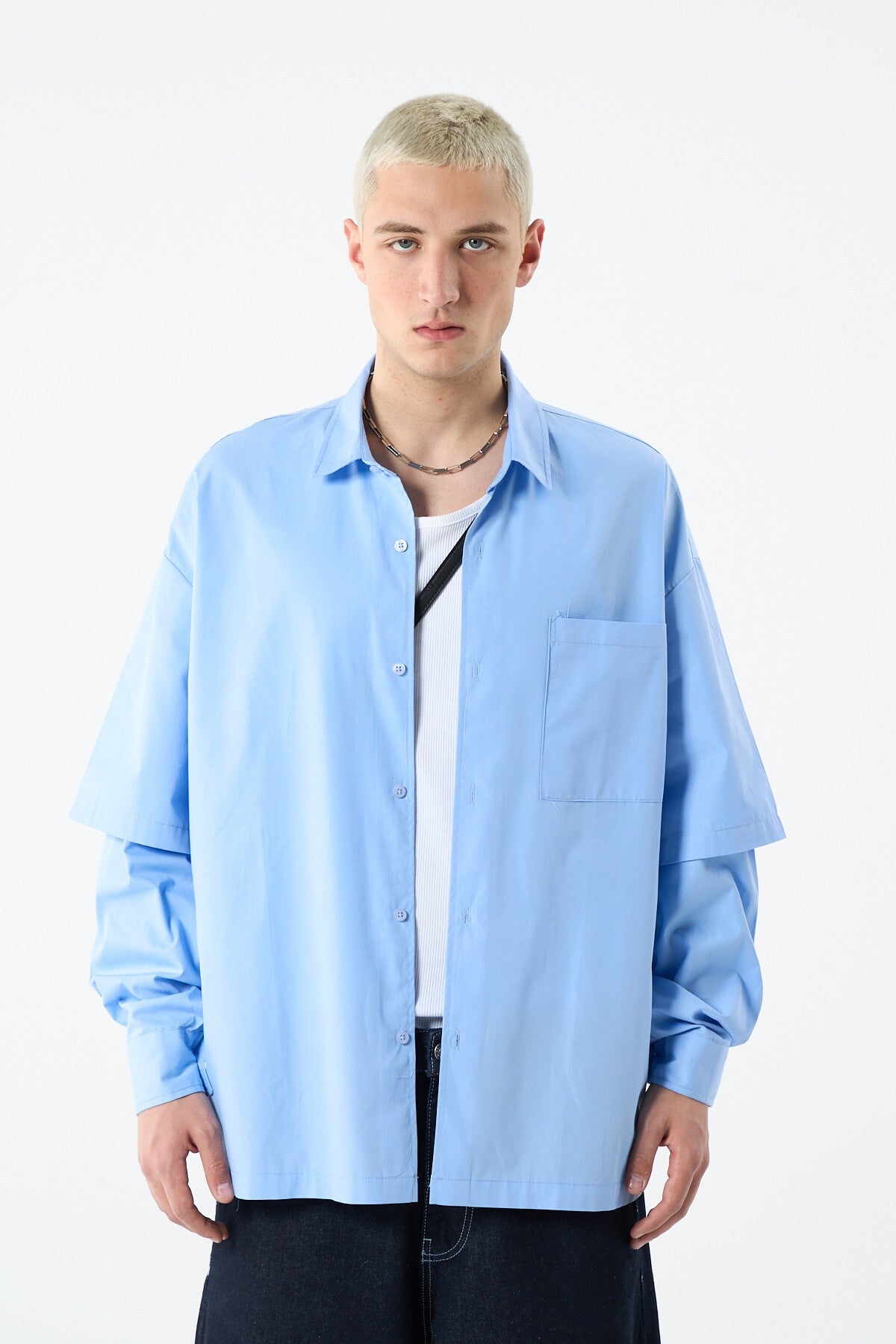 Oversized Long-Sleeve Shirt with Double-Sleeve Detail