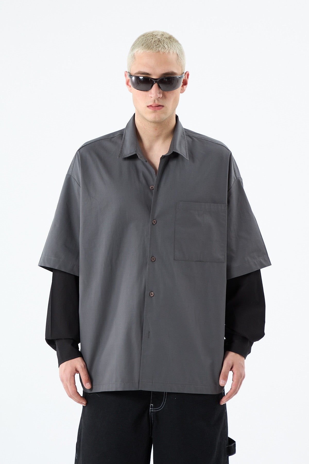 Oversized Long-Sleeve Shirt with Double-Sleeve Detail