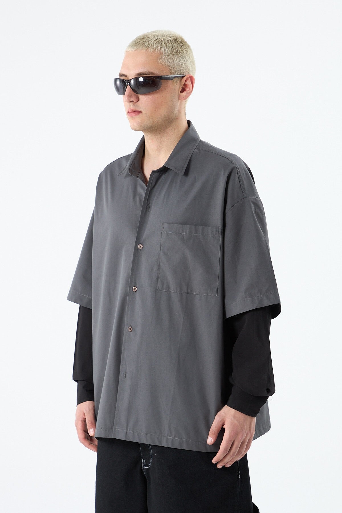 Oversized Long-Sleeve Shirt with Double-Sleeve Detail